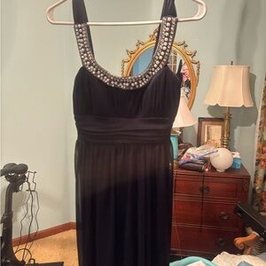 Navy Embellished Scoop Neck Juniors  Dress